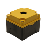 Yellow Push Button Box 1 Position 22mm Hole Size Counter Rotating Feature Isometric View