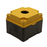 Yellow Push Button Box 1 Position 25mm Hole Size Counter Rotating Feature Isometric View
