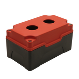 Red Push Button Box 2 Position 25mm Hole Size Counter Rotating Feature Isometric View