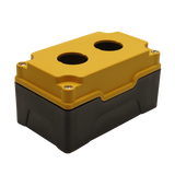 Yellow Push Button Box 2 Position 30mm Hole Size Counter Rotating Feature Isometric View
