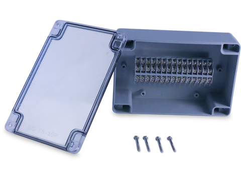 Enclosure with 30 Circuit Terminal Block Grey ABS Clear Cover