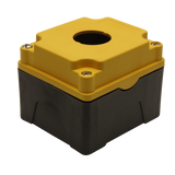 Yellow Push Button Box 1 Position 30mm Hole Size Counter Rotating Feature Isometric View