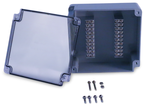 Enclosure with 20 Circuit Terminal Block Grey ABS Clear Cover